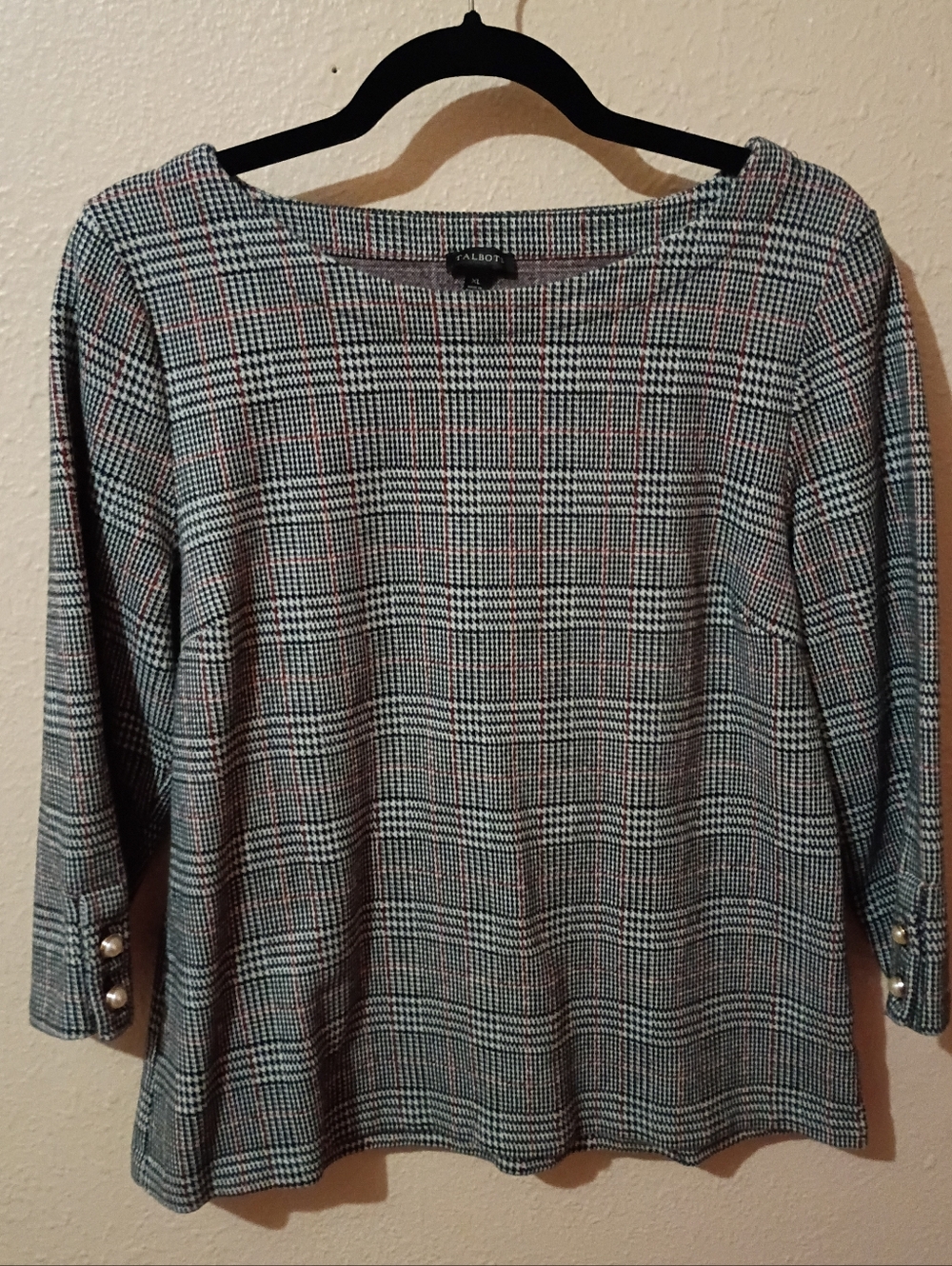 Talbots Size XL Plaid Boatneck Blouse